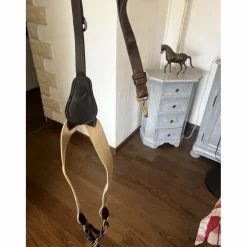 Collier de chasse cuir marron élastique beige Time Rider taille COB+ martingale