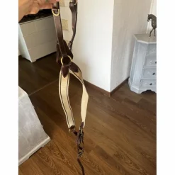 Collier de chasse cuir marron élastique beige Time Rider taille COB+ martingale