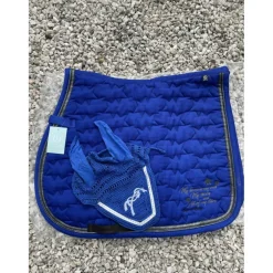 ENSEMBLE bonnet + tapis bleu roi avec liseré argent