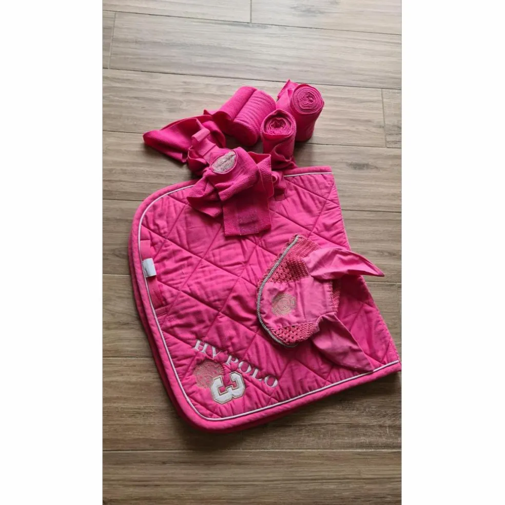 Ensemble dressage HV Polo rose tapis-bonnet-bandes