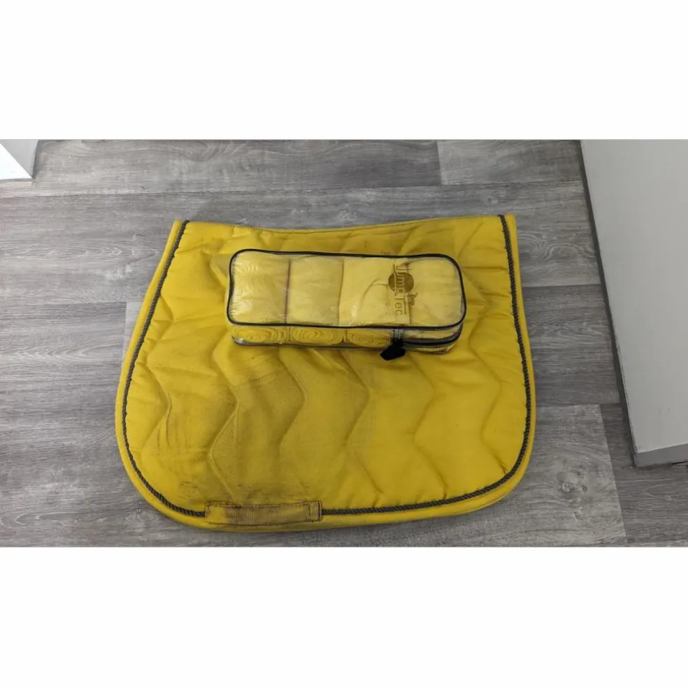 Ensemble tapis + bandes de polo Equithème - Jaune - Full