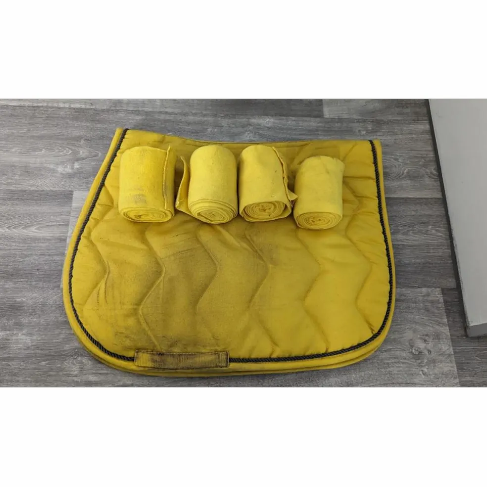 Ensemble tapis + bandes de polo Equithème - Jaune - Full