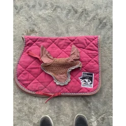 Ensemble tapis + bonnet Equi-thème rose