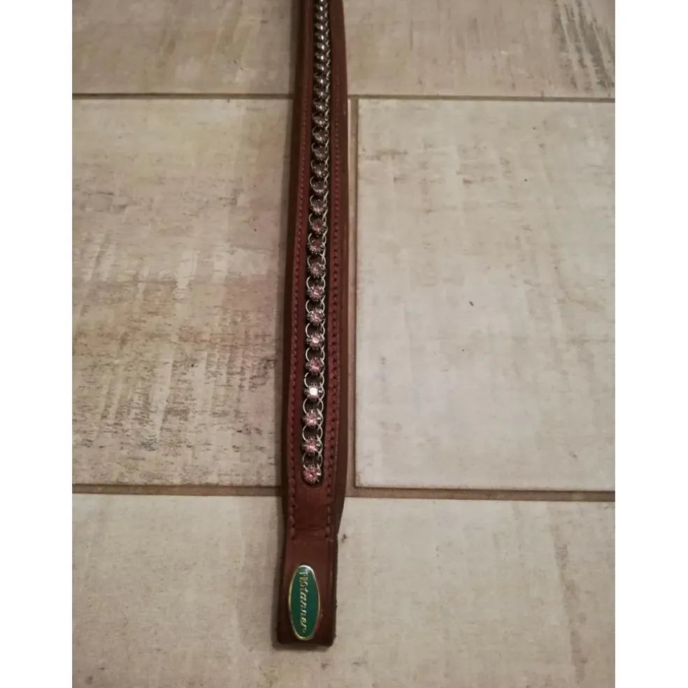 Frontal cheval cuire strass rose PROTANNER