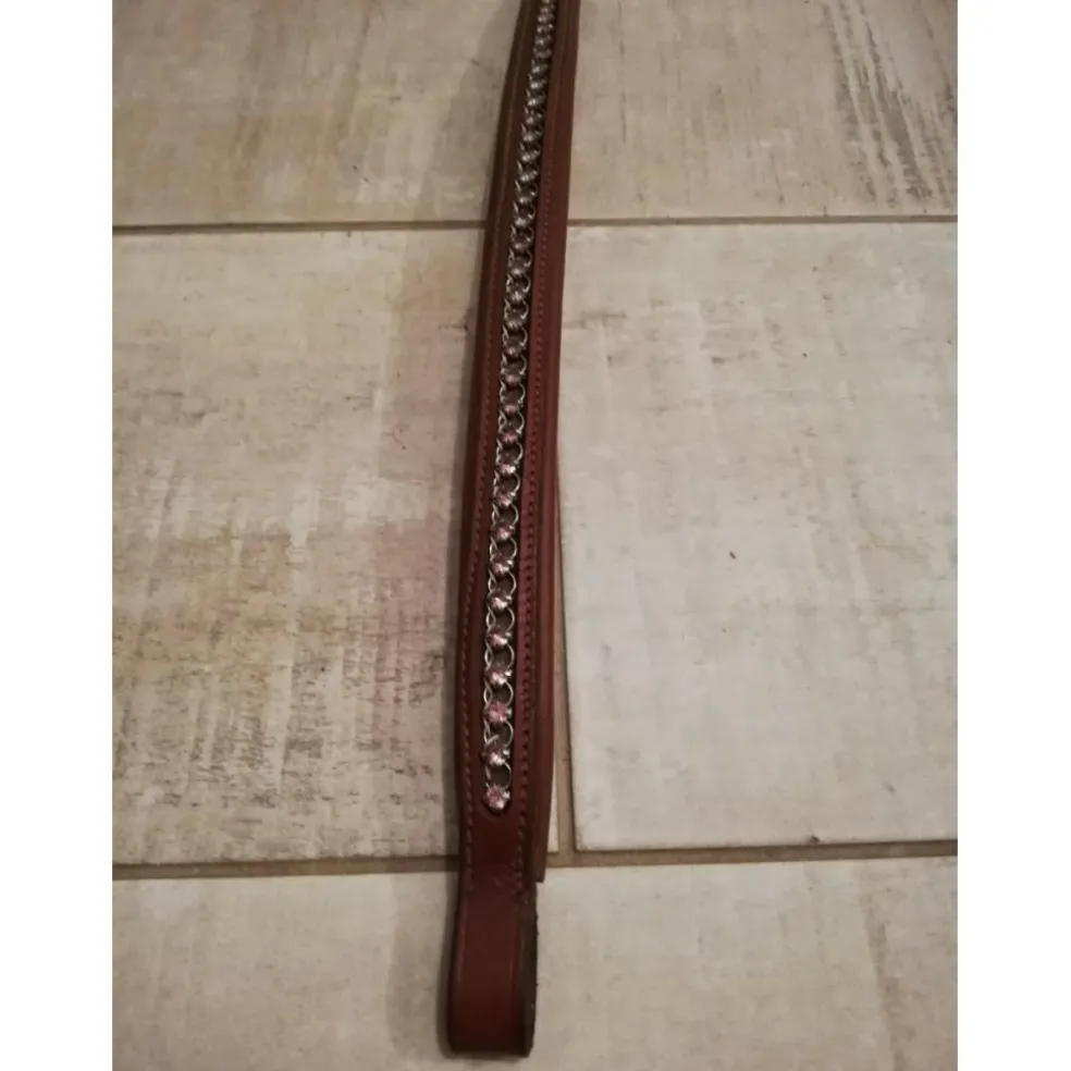 Frontal cheval cuire strass rose PROTANNER