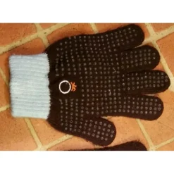 Gants équitation enfant TRICOT marron bleu ciel FOUGANZA 4 - 6 ans