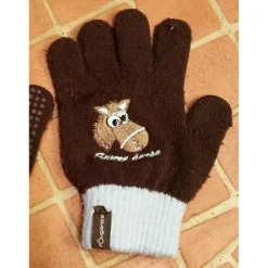 Gants équitation enfant TRICOT marron bleu ciel FOUGANZA 4 - 6 ans