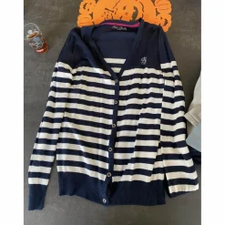 gilet rayée bleu marine et blanc taille M
