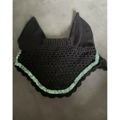 Lot tapis, bonnet, bandes vert d'eau/noir