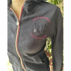 Veste sweat zippé Flags & Cup - Bleu marine & rose - Taille S